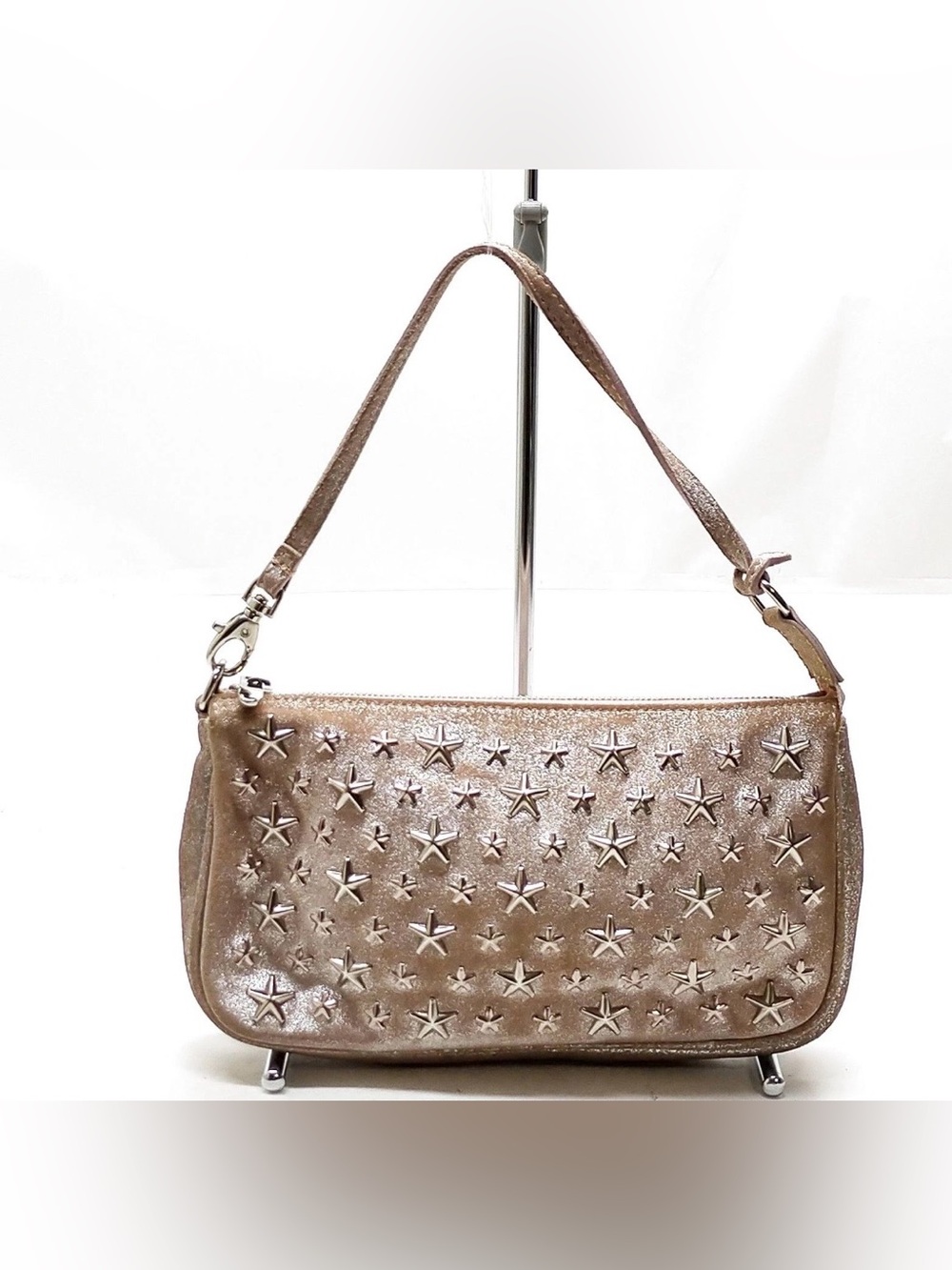 Jimmy Choo Pink Suede Metallic Star-Studded Shoulder Bag